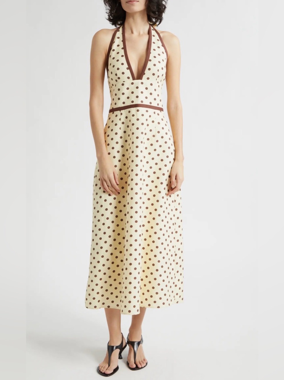 Posse Bowie Polka Dot Plunge Halter Neck Midi Dress Small *Flaw